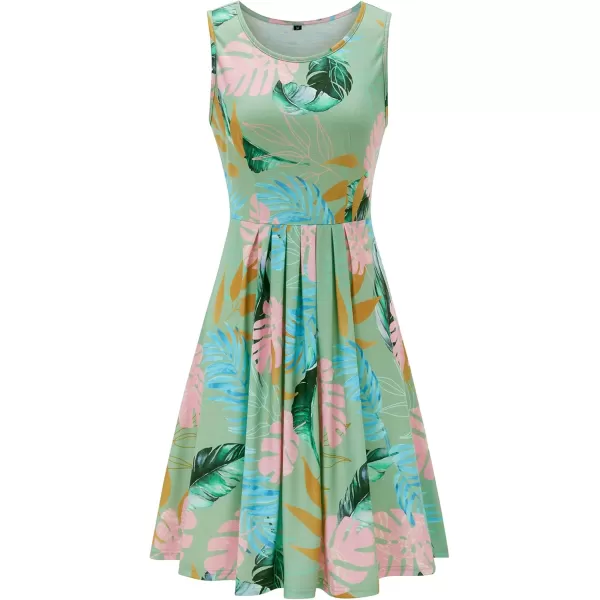 KILIG Womens Summer Dresses Floral Print Casual Soft Pleated Sleeveless Crewneck Tank Sundress Midi for Boho Beach 2024