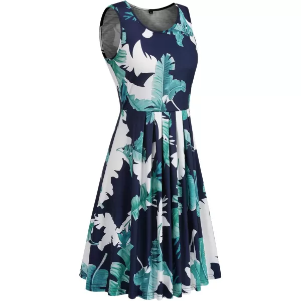 KILIG Womens Summer Dresses Floral Print Casual Soft Pleated Sleeveless Crewneck Tank Sundress Midi for Boho Beach 2024