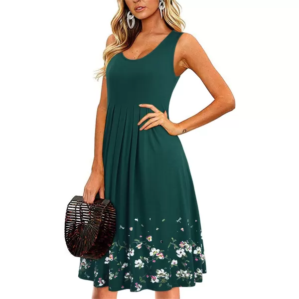KILIG Womens Summer Dresses Floral Print Casual Soft Pleated Sleeveless Crewneck Tank Sundress Midi for Boho Beach 2024