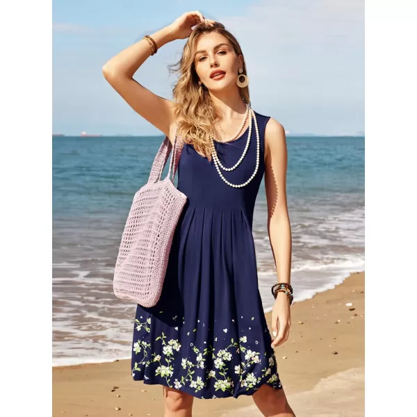 KILIG Womens Summer Dresses Floral Print Casual Soft Pleated Sleeveless Crewneck Tank Sundress Midi for Boho Beach 2024