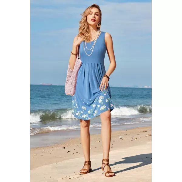 KILIG Womens Summer Dresses Floral Print Casual Soft Pleated Sleeveless Crewneck Tank Sundress Midi for Boho Beach 2024