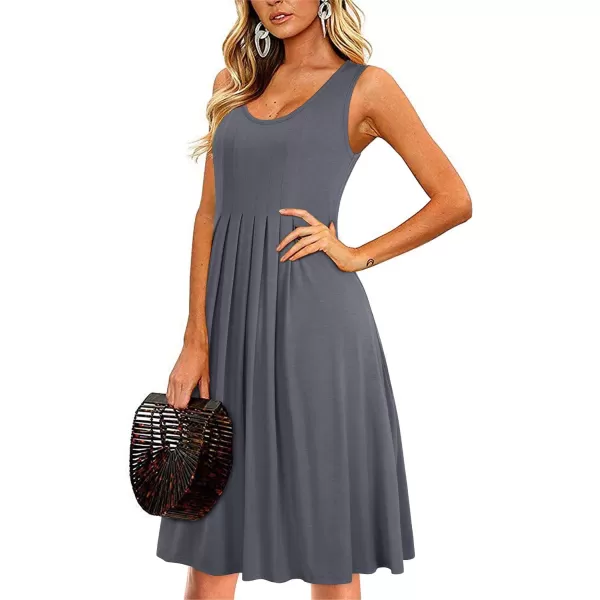 KILIG Womens Summer Dresses Floral Print Casual Soft Pleated Sleeveless Crewneck Tank Sundress Midi for Boho Beach 2024