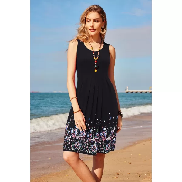 KILIG Womens Summer Dresses Floral Print Casual Soft Pleated Sleeveless Crewneck Tank Sundress Midi for Boho Beach 2024