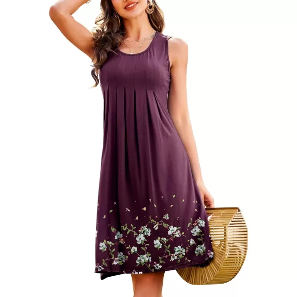 KILIG Womens Summer Dresses Floral Print Casual Soft Pleated Sleeveless Crewneck Tank Sundress Midi for Boho Beach 2024