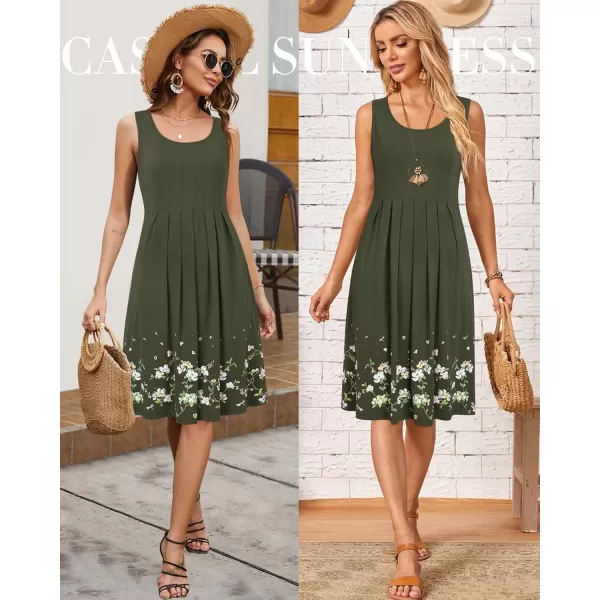KILIG Womens Summer Dresses Floral Print Casual Soft Pleated Sleeveless Crewneck Tank Sundress Midi for Boho Beach 2024