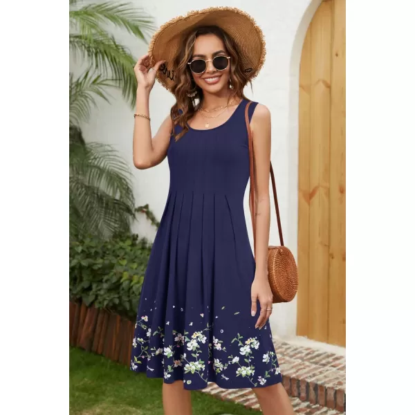 KILIG Womens Summer Dresses Floral Print Casual Soft Pleated Sleeveless Crewneck Tank Sundress Midi for Boho Beach 2024