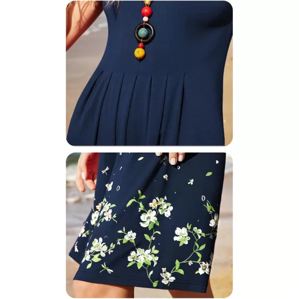 KILIG Womens Summer Dresses Floral Print Casual Soft Pleated Sleeveless Crewneck Tank Sundress Midi for Boho Beach 2024