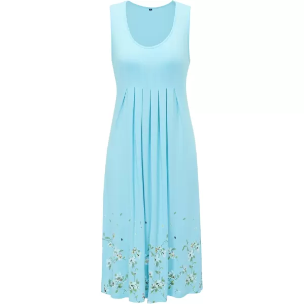 KILIG Womens Summer Dresses Floral Print Casual Soft Pleated Sleeveless Crewneck Tank Sundress Midi for Boho Beach 2024