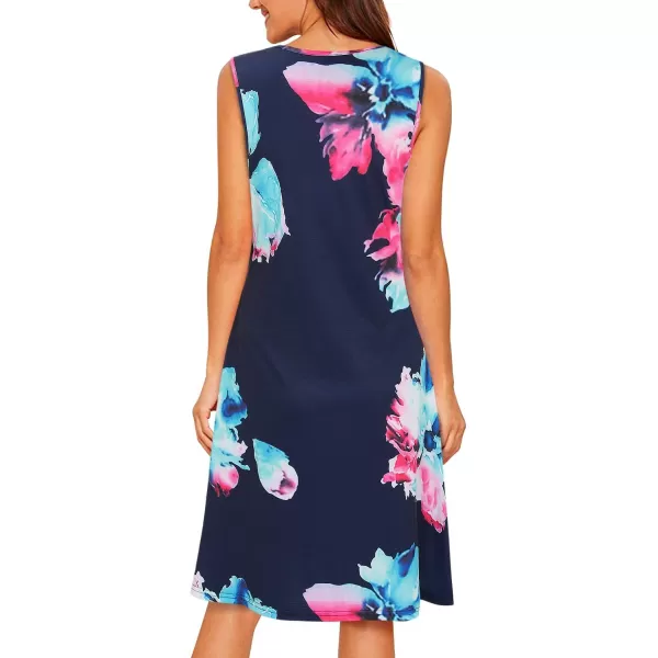 KILIG Womens Summer Dresses Floral Print Casual Soft Pleated Sleeveless Crewneck Tank Sundress Midi for Boho Beach 2024