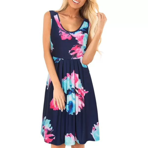 KILIG Womens Summer Dresses Floral Print Casual Soft Pleated Sleeveless Crewneck Tank Sundress Midi for Boho Beach 2024