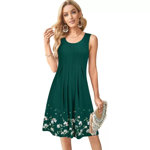 KILIG Womens Summer Dresses Floral Print Casual Soft Pleated Sleeveless Crewneck Tank Sundress Midi for Boho Beach 2024