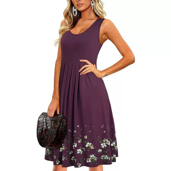 KILIG Womens Summer Dresses Floral Print Casual Soft Pleated Sleeveless Crewneck Tank Sundress Midi for Boho Beach 2024