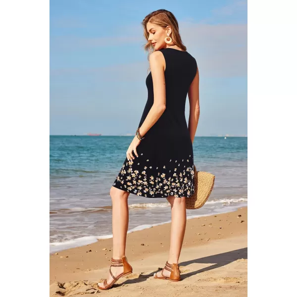 KILIG Womens Summer Dresses Floral Print Casual Soft Pleated Sleeveless Crewneck Tank Sundress Midi for Boho Beach 2024