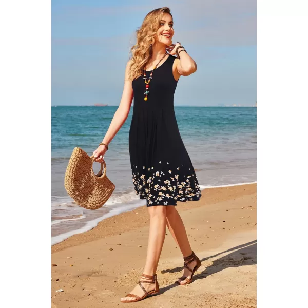 KILIG Womens Summer Dresses Floral Print Casual Soft Pleated Sleeveless Crewneck Tank Sundress Midi for Boho Beach 2024