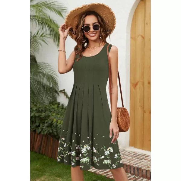 KILIG Womens Summer Dresses Floral Print Casual Soft Pleated Sleeveless Crewneck Tank Sundress Midi for Boho Beach 2024