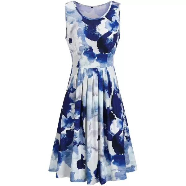 KILIG Womens Summer Dresses Floral Print Casual Soft Pleated Sleeveless Crewneck Tank Sundress Midi for Boho Beach 2024