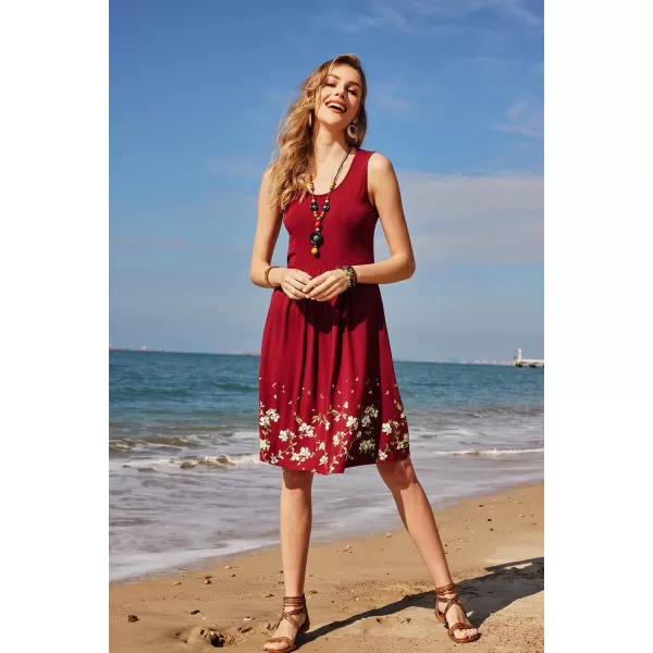 KILIG Womens Summer Dresses Floral Print Casual Soft Pleated Sleeveless Crewneck Tank Sundress Midi for Boho Beach 2024