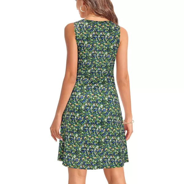 KILIG Womens Summer Dresses Floral Print Casual Soft Pleated Sleeveless Crewneck Tank Sundress Midi for Boho Beach 2024