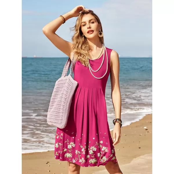 KILIG Womens Summer Dresses Floral Print Casual Soft Pleated Sleeveless Crewneck Tank Sundress Midi for Boho Beach 2024