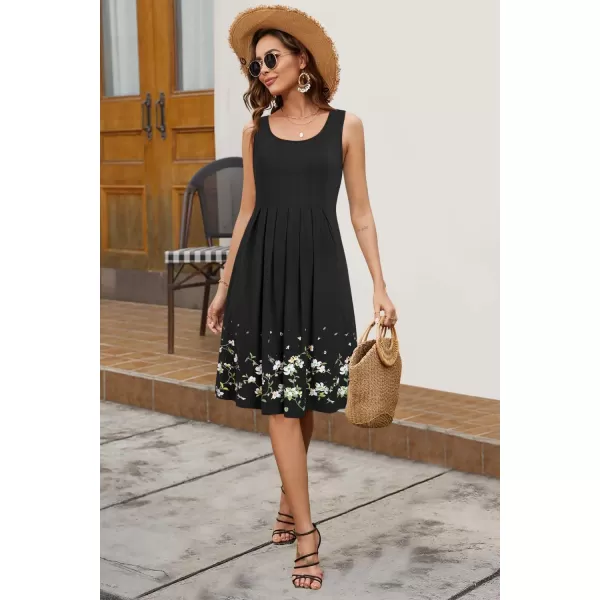 KILIG Womens Summer Dresses Floral Print Casual Soft Pleated Sleeveless Crewneck Tank Sundress Midi for Boho Beach 2024