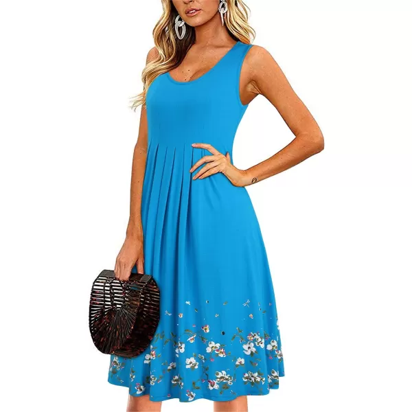 KILIG Womens Summer Dresses Floral Print Casual Soft Pleated Sleeveless Crewneck Tank Sundress Midi for Boho Beach 2024