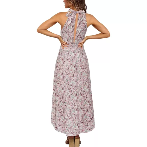 KILIG Women’s Summer Halter Maxi Dress Causal Floral Beach Sundress with Pockets