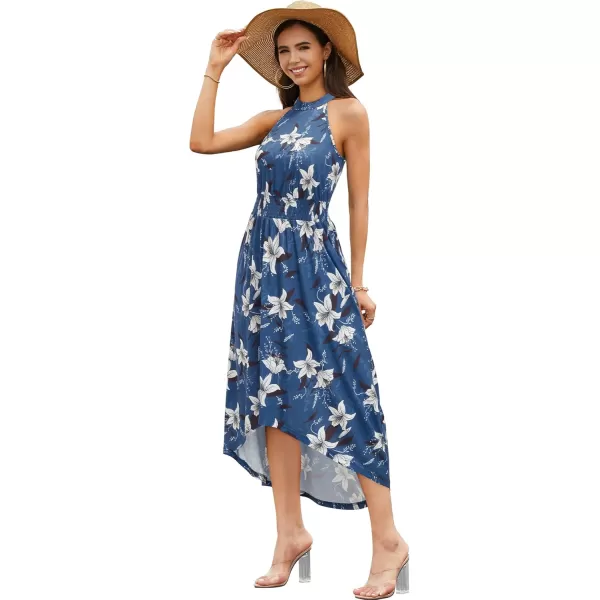 KILIG Women’s Summer Halter Maxi Dress Causal Floral Beach Sundress with Pockets