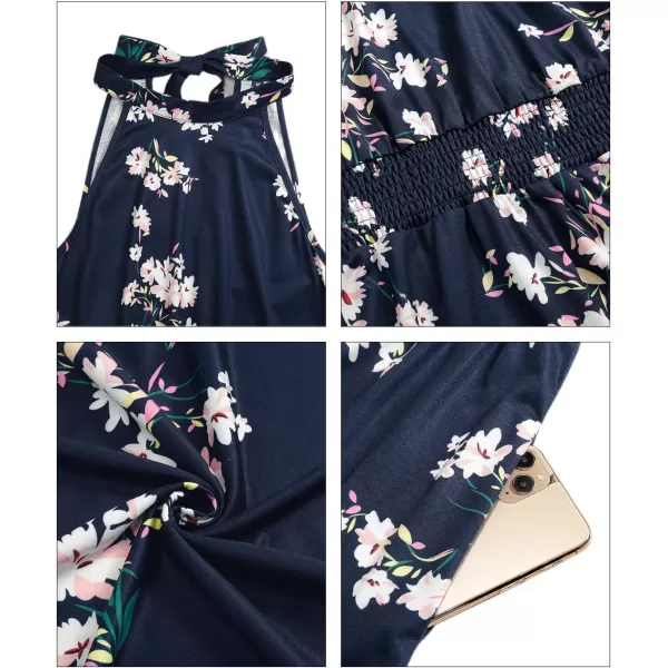 KILIG Women’s Summer Halter Maxi Dress Causal Floral Beach Sundress with Pockets