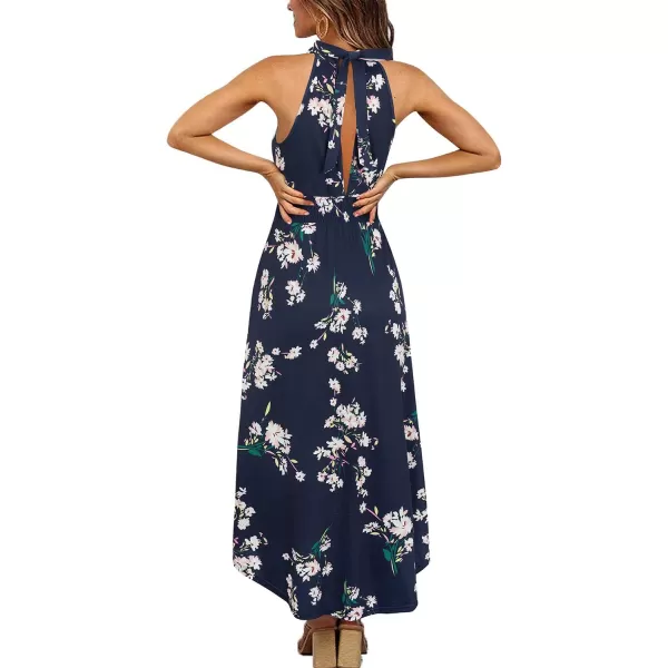 KILIG Women’s Summer Halter Maxi Dress Causal Floral Beach Sundress with Pockets