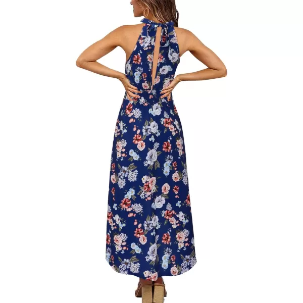 KILIG Women’s Summer Halter Maxi Dress Causal Floral Beach Sundress with Pockets