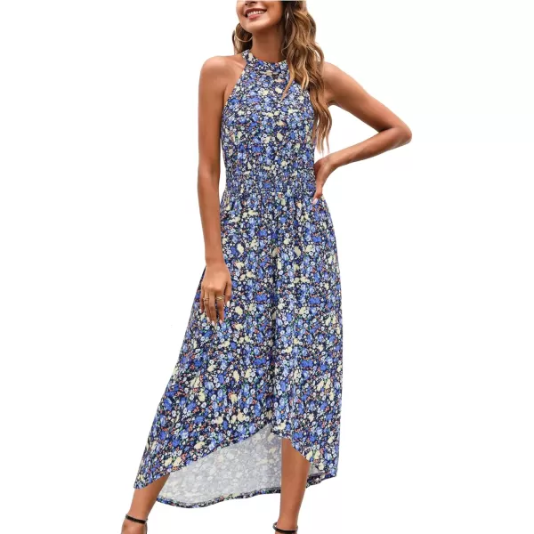 KILIG Women’s Summer Halter Maxi Dress Causal Floral Beach Sundress with Pockets