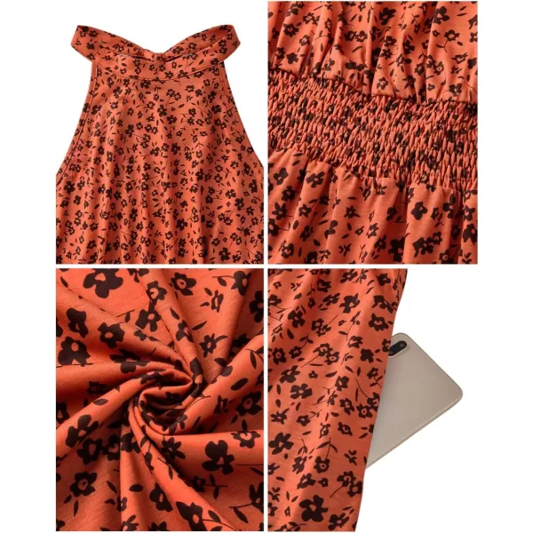 KILIG Women’s Summer Halter Maxi Dress Causal Floral Beach Sundress with Pockets