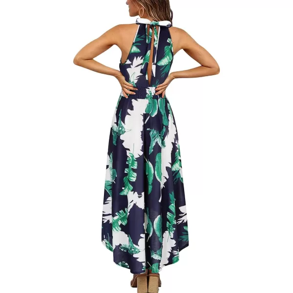 KILIG Women’s Summer Halter Maxi Dress Causal Floral Beach Sundress with Pockets