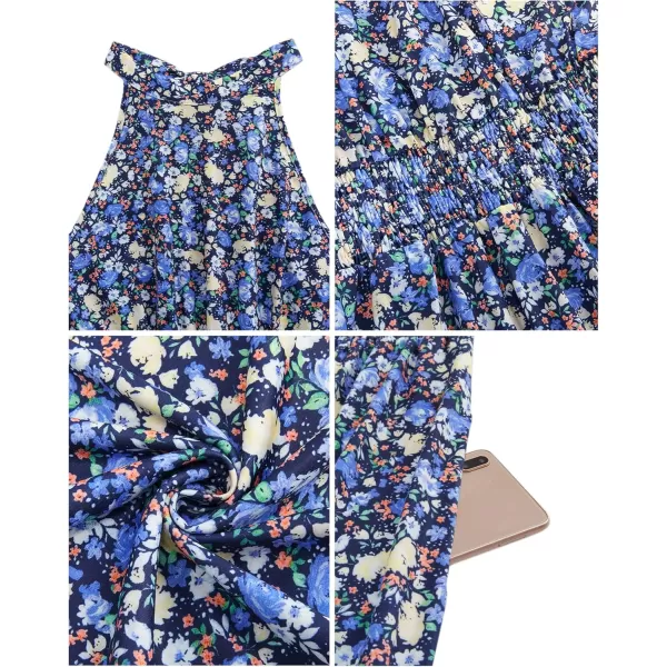 KILIG Women’s Summer Halter Maxi Dress Causal Floral Beach Sundress with Pockets