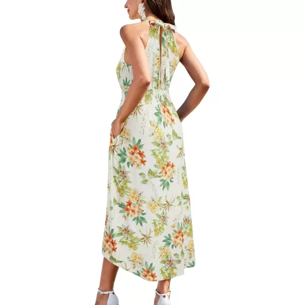 KILIG Women’s Summer Halter Maxi Dress Causal Floral Beach Sundress with Pockets