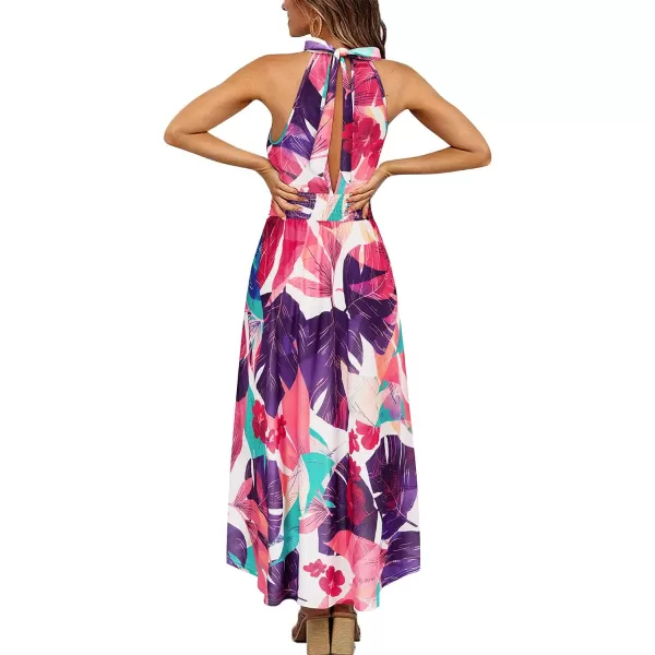 KILIG Women’s Summer Halter Maxi Dress Causal Floral Beach Sundress with Pockets