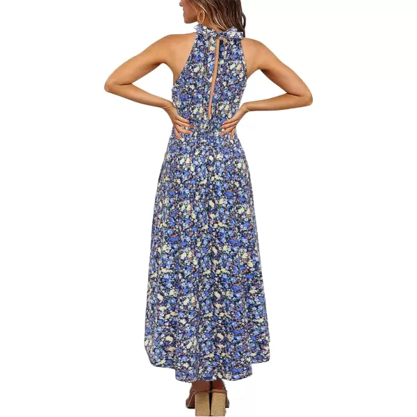 KILIG Women’s Summer Halter Maxi Dress Causal Floral Beach Sundress with Pockets