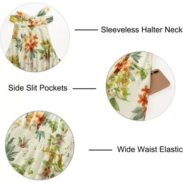 KILIG Women’s Summer Halter Maxi Dress Causal Floral Beach Sundress with Pockets