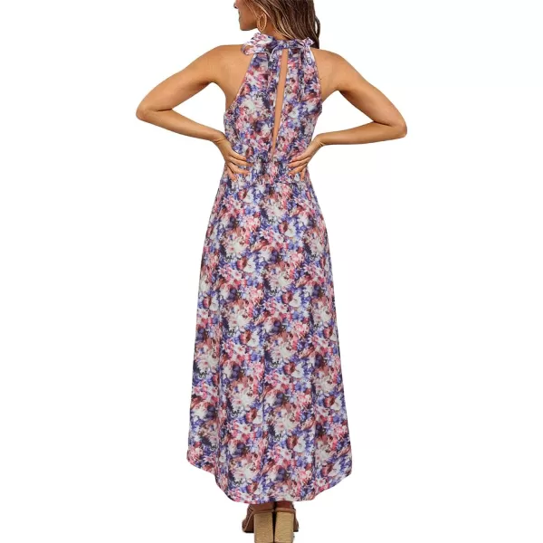 KILIG Women’s Summer Halter Maxi Dress Causal Floral Beach Sundress with Pockets