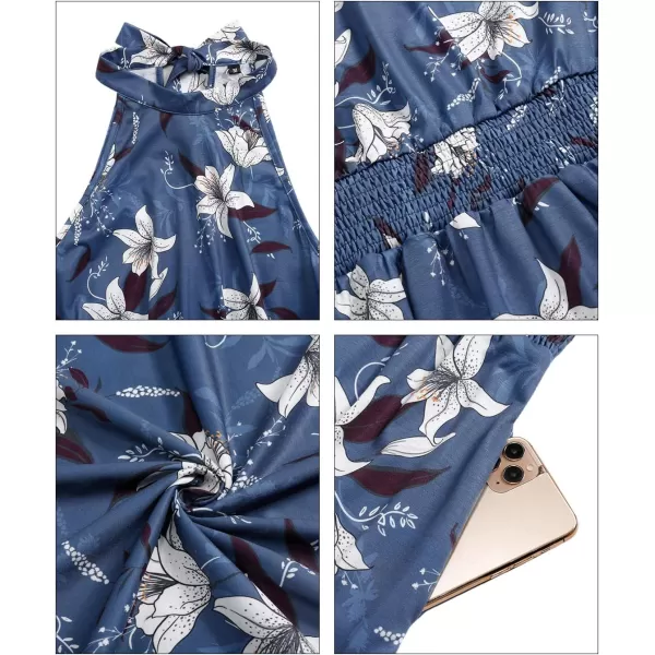 KILIG Women’s Summer Halter Maxi Dress Causal Floral Beach Sundress with Pockets