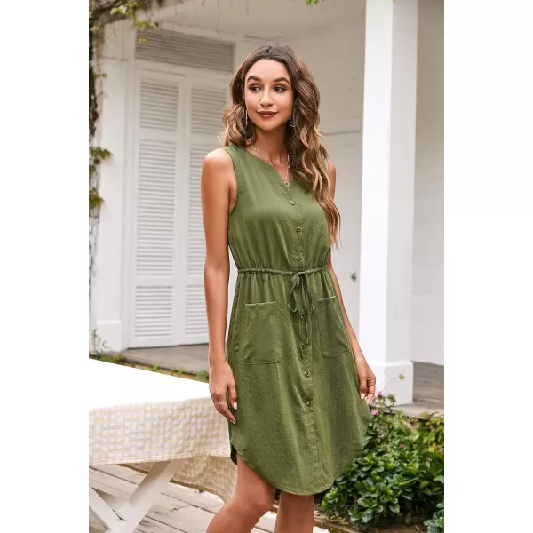 KILIG Women's Summer V Neck Sleeveless Button Down Elastic Casual Dress with Pockets