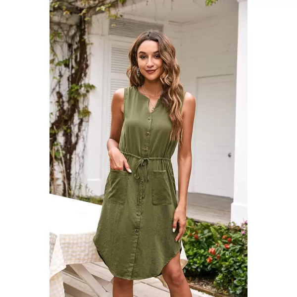 KILIG Women's Summer V Neck Sleeveless Button Down Elastic Casual Dress with Pockets