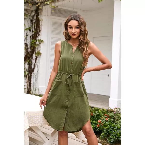 KILIG Women's Summer V Neck Sleeveless Button Down Elastic Casual Dress with Pockets
