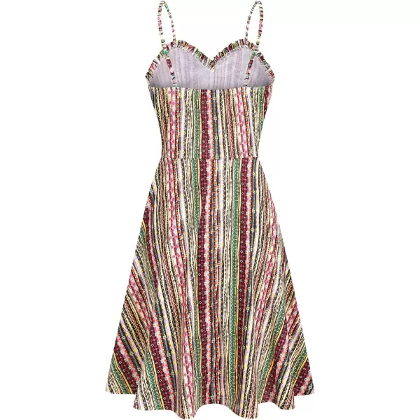 KILIG Women's V Neck Floral Spaghetti Strap Summer Casual Dress Sleeveless Wrap Midi Sundress with Pocket