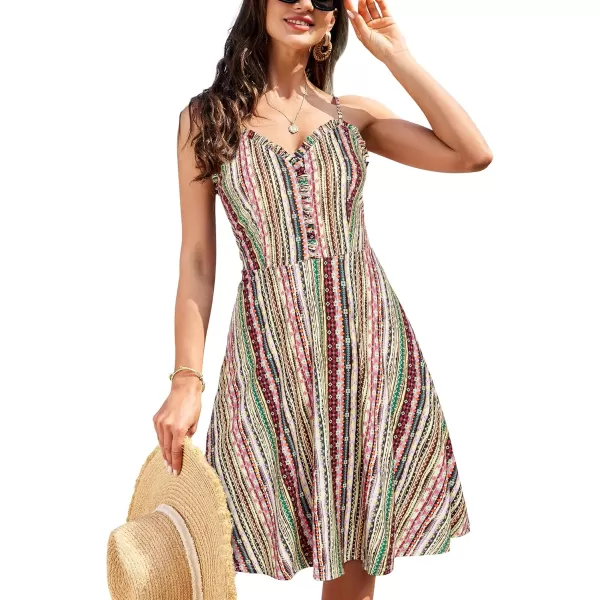 KILIG Women's V Neck Floral Spaghetti Strap Summer Casual Dress Sleeveless Wrap Midi Sundress with Pocket