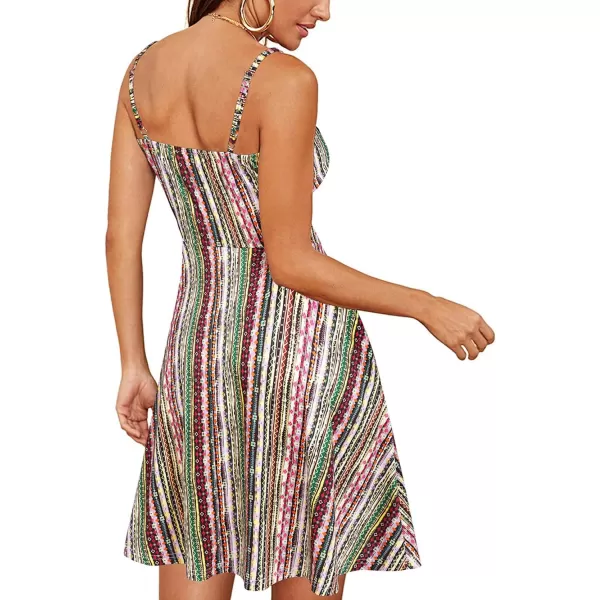 KILIG Women's V Neck Floral Spaghetti Strap Summer Casual Dress Sleeveless Wrap Midi Sundress with Pocket