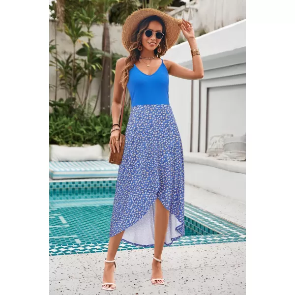 KILIG Women's V Neck Sleeveless Casual Summer Sundresses Asymmetrical Patchwork Floral Maxi Dresses