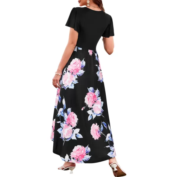 KILIG Women's V Neck Sleeveless Casual Summer Sundresses Asymmetrical Patchwork Floral Maxi Dresses