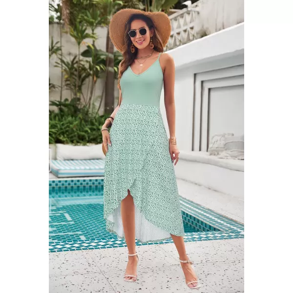 KILIG Women's V Neck Sleeveless Casual Summer Sundresses Asymmetrical Patchwork Floral Maxi Dresses