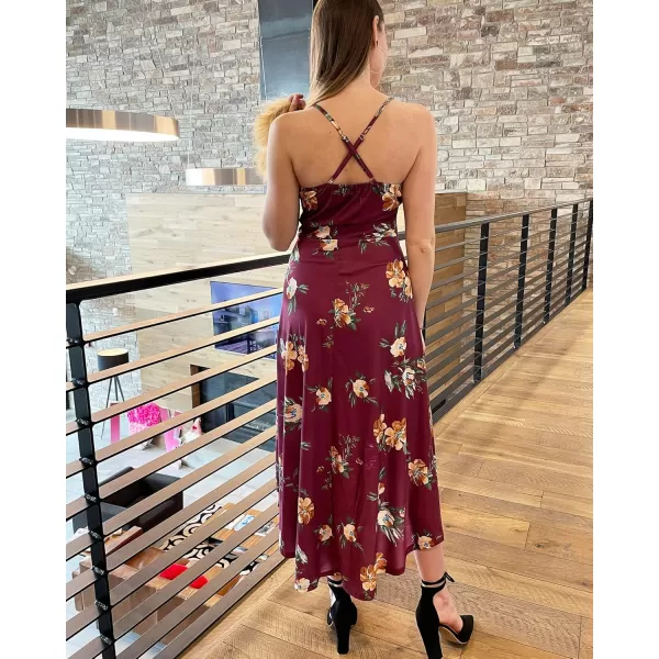 KILIG Women's V Neck Sleeveless Casual Summer Sundresses Asymmetrical Patchwork Floral Maxi Dresses